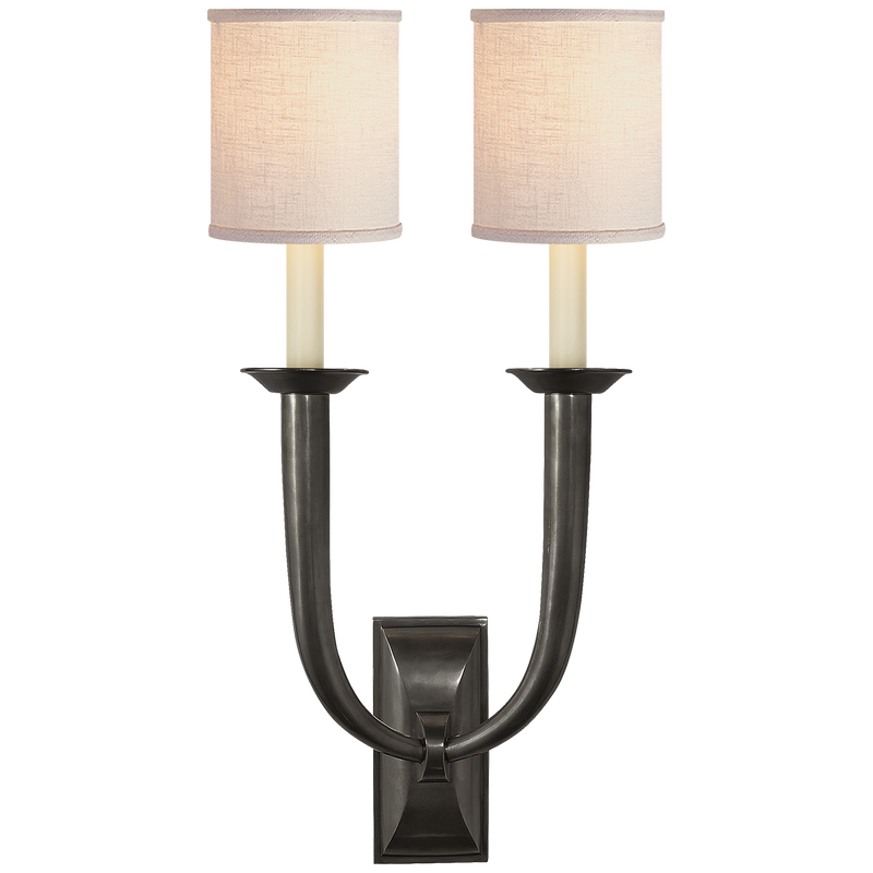 media image for French Deco Horn Double Sconce with Linen Shades by Studio VC 240