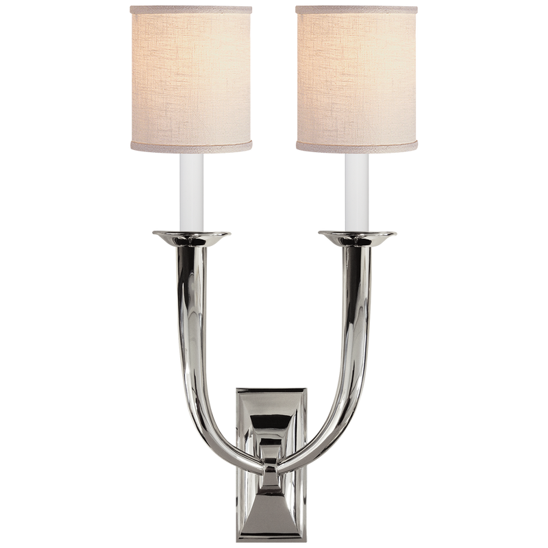 media image for French Deco Horn Double Sconce with Linen Shades by Studio VC 284