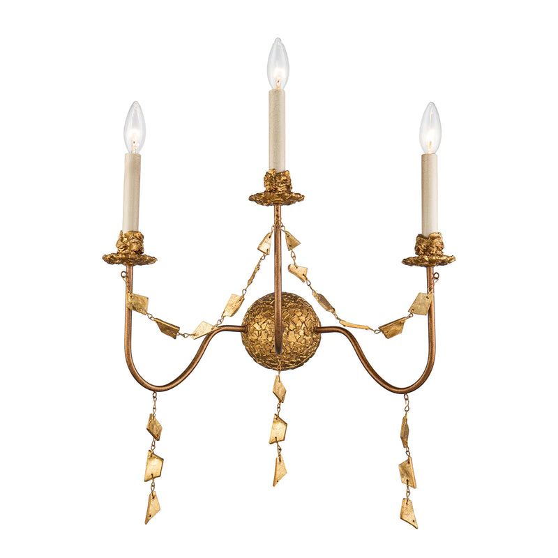 media image for mosaic 3 light flambeau inspired wall sconce in antique gold by lucas mckearn sc1158 3 1 291