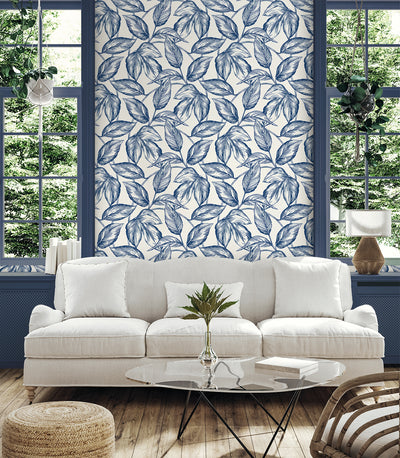 product image for Beckett Sketched Leaves Wallpaper in Blueberry Hill 62