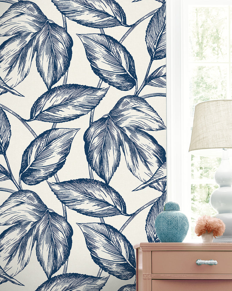 media image for Beckett Sketched Leaves Wallpaper in Blueberry Hill 271