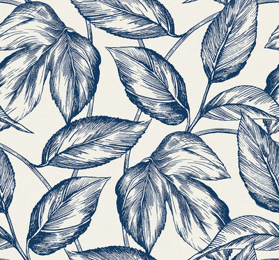 product image of Beckett Sketched Leaves Wallpaper in Blueberry Hill 517