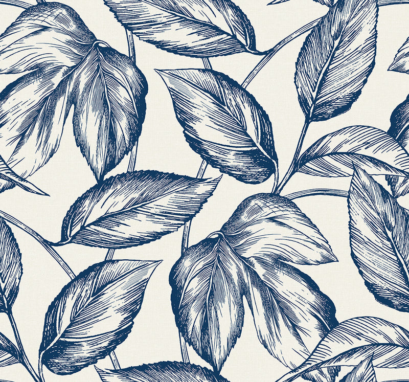 media image for Beckett Sketched Leaves Wallpaper in Blueberry Hill 254