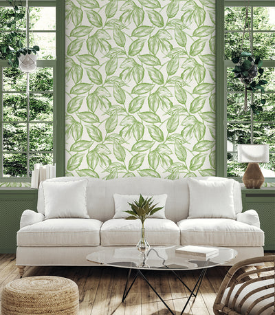 product image for Beckett Sketched Leaves Wallpaper in Apple Green 83