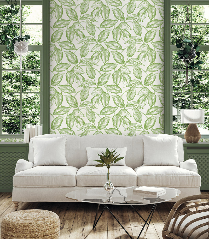 media image for Beckett Sketched Leaves Wallpaper in Apple Green 277