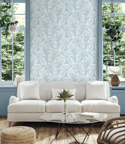 product image for Beckett Sketched Leaves Wallpaper in Baby Blue 24