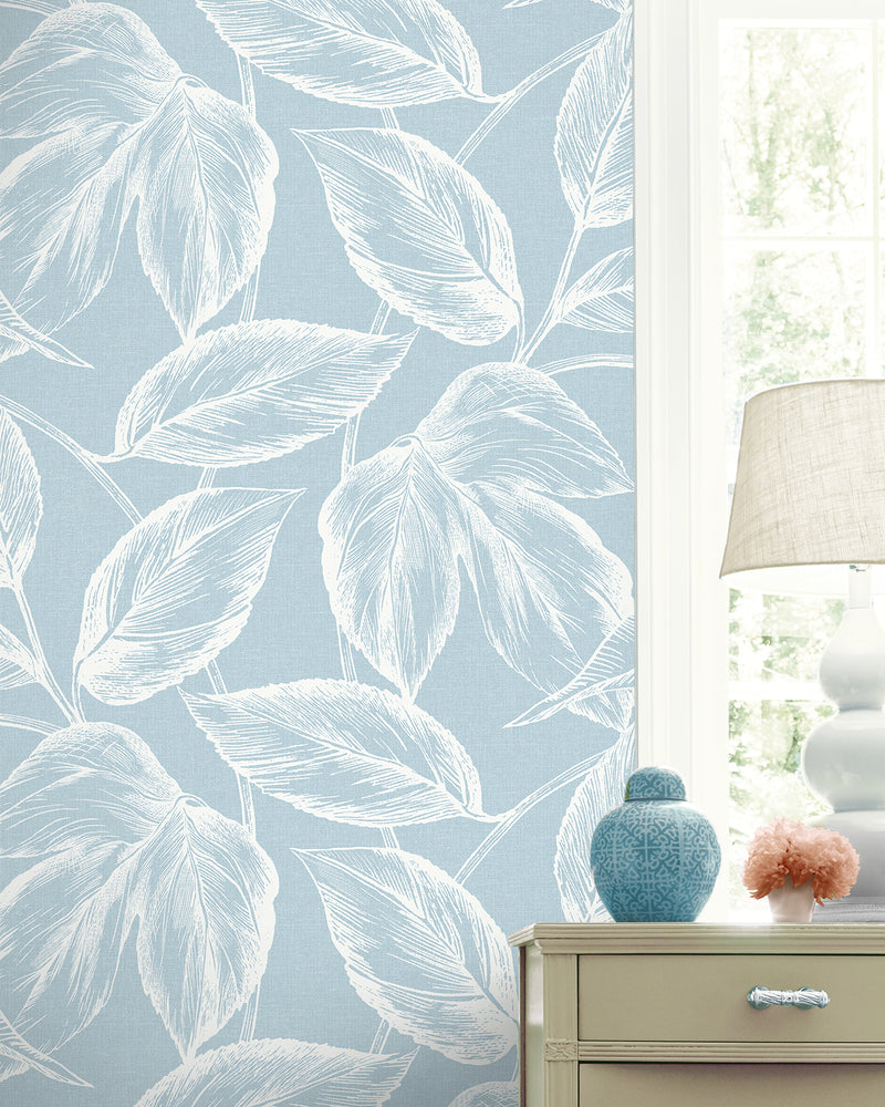 media image for Beckett Sketched Leaves Wallpaper in Baby Blue 217