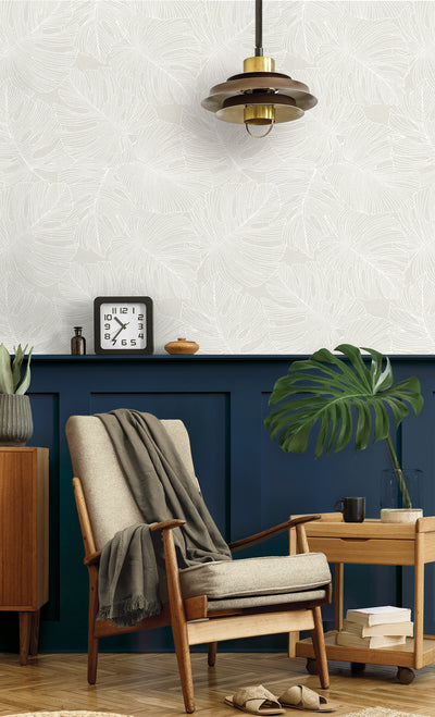 product image for Tarra Monstera Leaf Wallpaper in White Sand 98