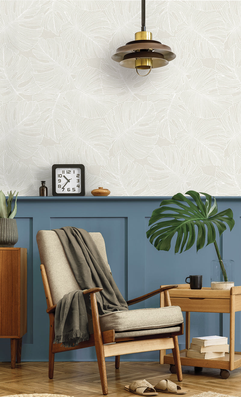 media image for Tarra Monstera Leaf Wallpaper in White Sand 254