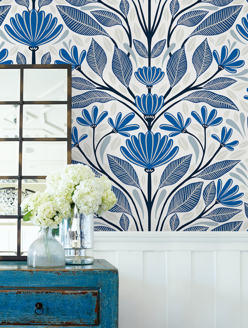 media image for Carmela Folk Floral Wallpaper in True Blue 245