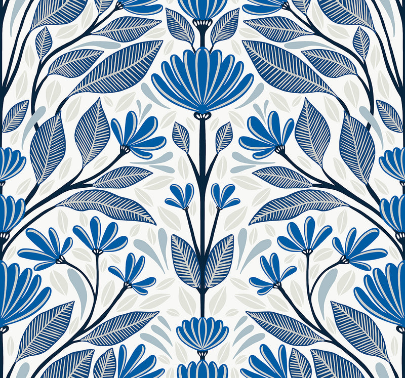 media image for Carmela Folk Floral Wallpaper in True Blue 289