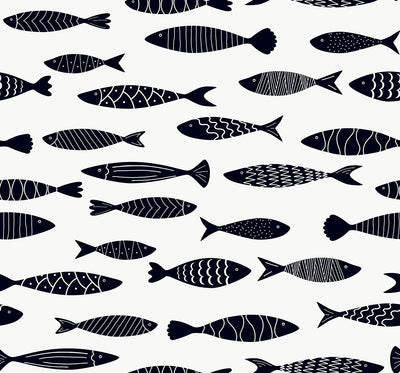 product image of Bay Fish Wallpaper in Black and White 564