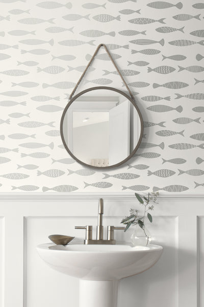 product image for Bay Fish Wallpaper in Silver Sea 67