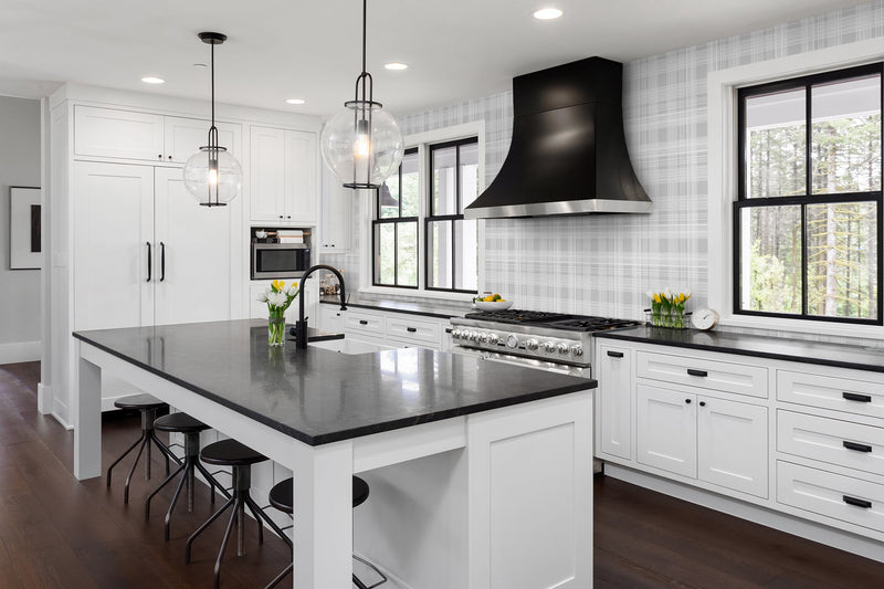 media image for Rad Plaid Peel-and-Stick Wallpaper in Harbor Grey by Stacy Garcia for NextWall 277