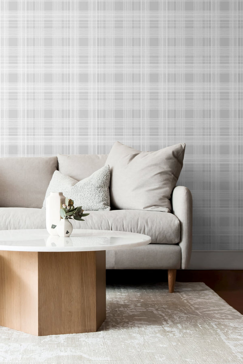 media image for Rad Plaid Peel-and-Stick Wallpaper in Harbor Grey by Stacy Garcia for NextWall 253