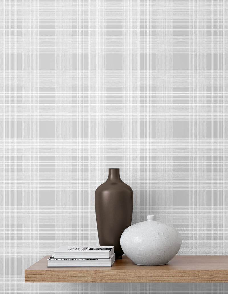 media image for Rad Plaid Peel-and-Stick Wallpaper in Harbor Grey by Stacy Garcia for NextWall 298
