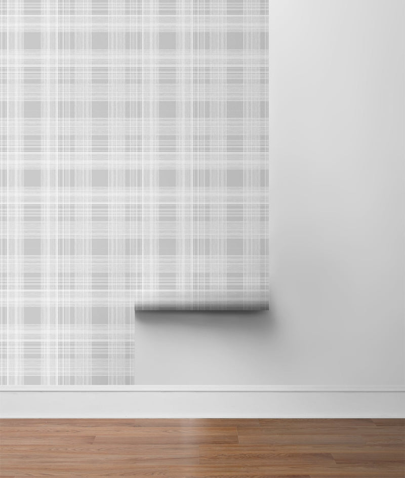 media image for Rad Plaid Peel-and-Stick Wallpaper in Harbor Grey by Stacy Garcia for NextWall 219