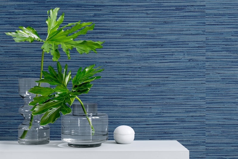 media image for Grasscloth Peel-and-Stick Wallpaper in Marine Blue by Stacy Garcia for NextWall 248