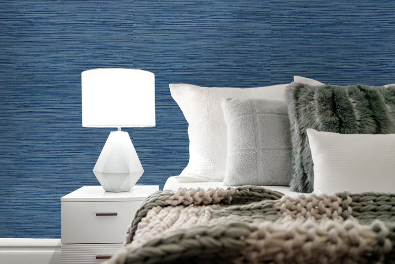 media image for Grasscloth Peel-and-Stick Wallpaper in Marine Blue by Stacy Garcia for NextWall 267