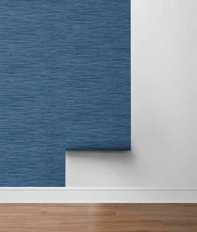 product image for Grasscloth Peel-and-Stick Wallpaper in Marine Blue by Stacy Garcia for NextWall 8