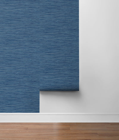 product image for Grasscloth Peel-and-Stick Wallpaper in Marine Blue by Stacy Garcia for NextWall 9