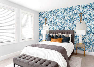 product image for Palma Peel-and-Stick Wallpaper in Blue Lagoon and Grey by Stacy Garcia for NextWall 17