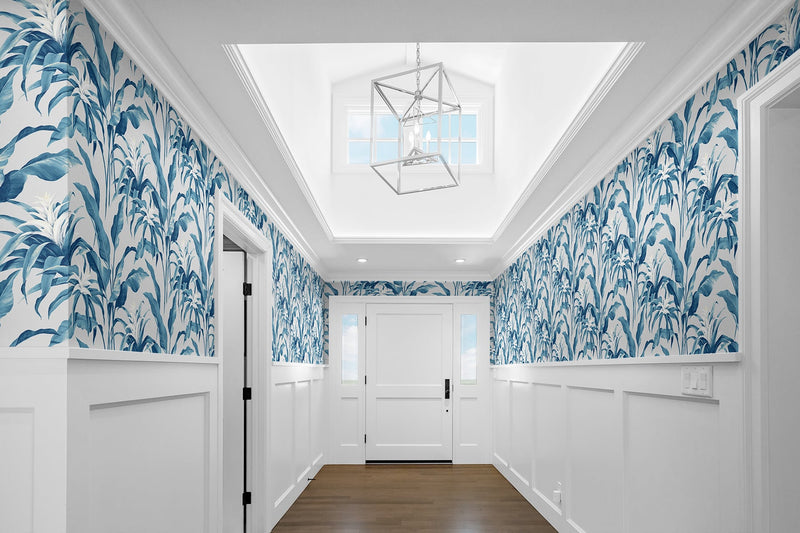 media image for Palma Peel-and-Stick Wallpaper in Blue Lagoon and Grey by Stacy Garcia for NextWall 20