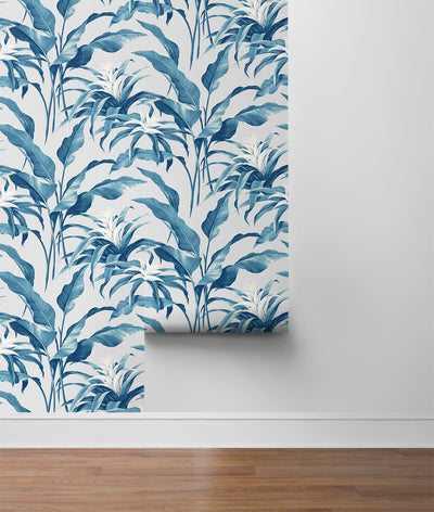 product image for Palma Peel-and-Stick Wallpaper in Blue Lagoon and Grey by Stacy Garcia for NextWall 9