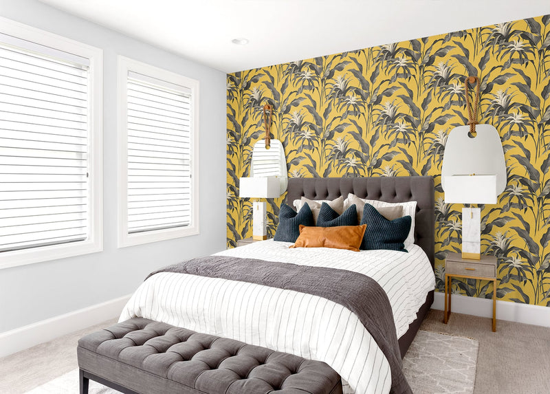 media image for Palma Peel-and-Stick Wallpaper in Golden and Moonstone Grey by Stacy Garcia for NextWall 25