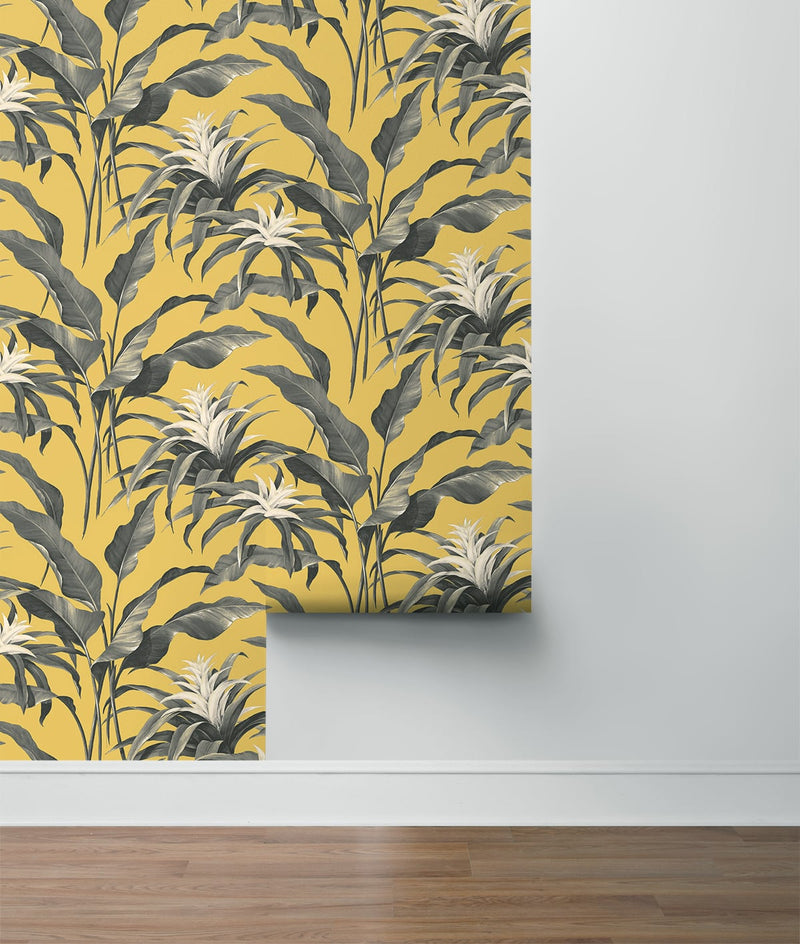media image for Palma Peel-and-Stick Wallpaper in Golden and Moonstone Grey by Stacy Garcia for NextWall 292