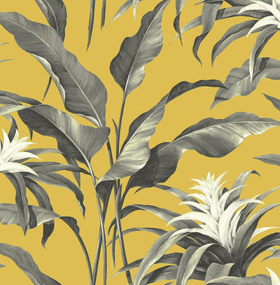 product image of Palma Peel-and-Stick Wallpaper in Golden and Moonstone Grey by Stacy Garcia for NextWall 59