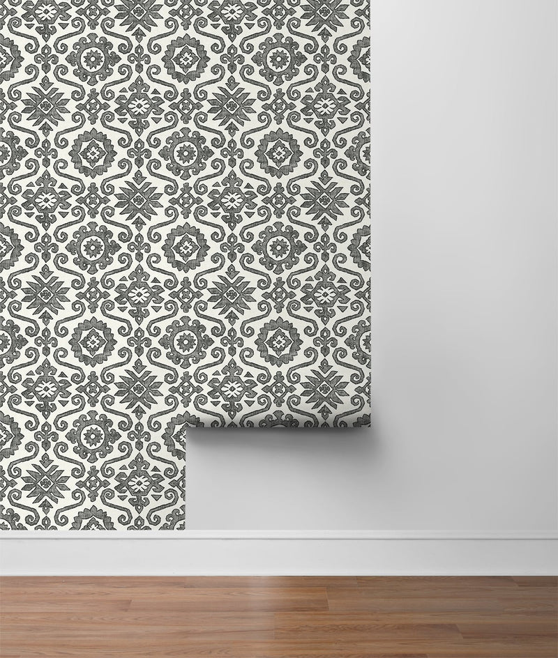 media image for augustine peel and stick wallpaper in charcoal and linen by stacy garcia for nextwall 6 299