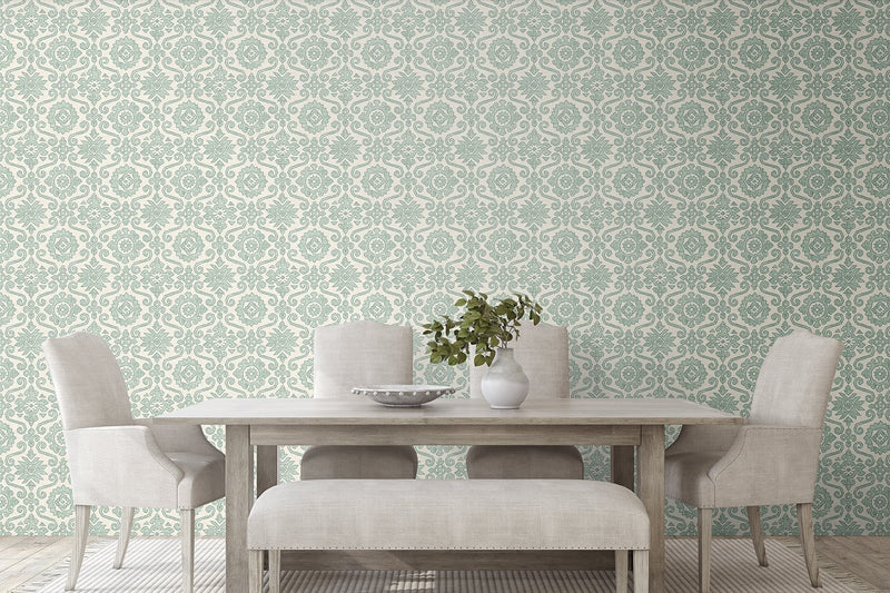 media image for Augustine Peel-and-Stick Wallpaper in Mineral Green by Stacy Garcia for NextWall 210