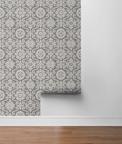 product image for Augustine Peel-and-Stick Wallpaper in Pewter and Stone by Stacy Garcia for NextWall 96