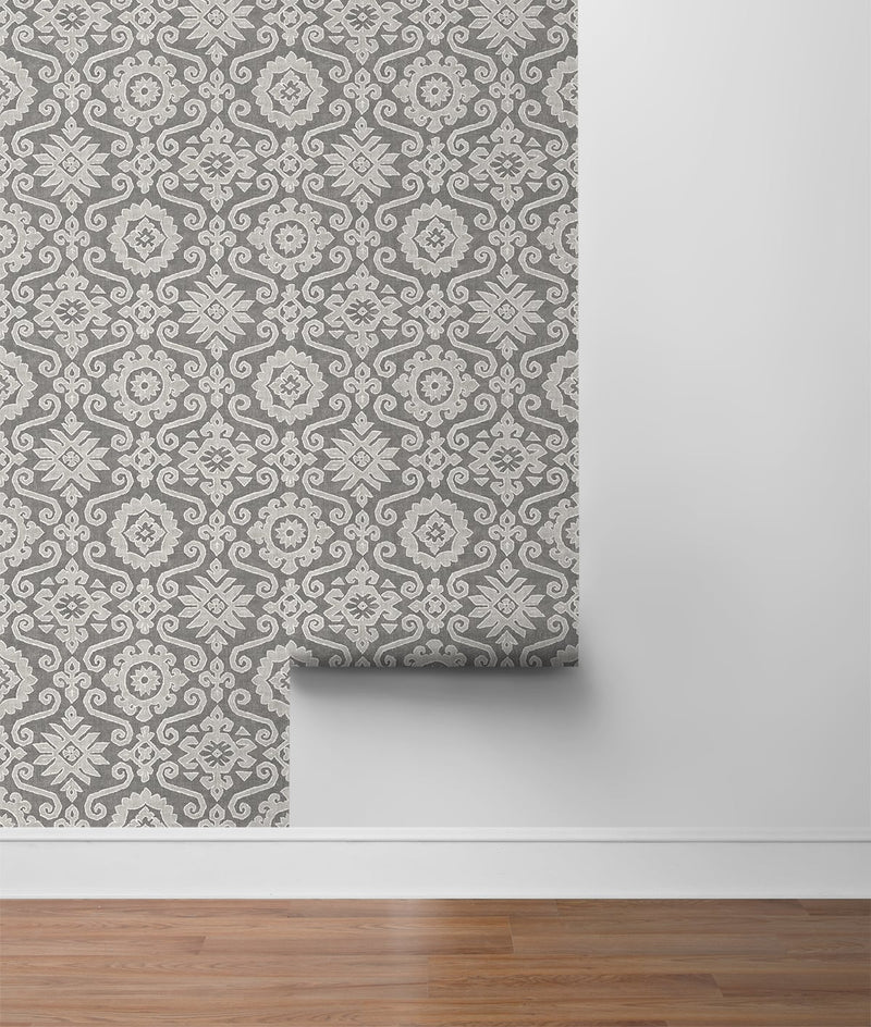 media image for Augustine Peel-and-Stick Wallpaper in Pewter and Stone by Stacy Garcia for NextWall 297