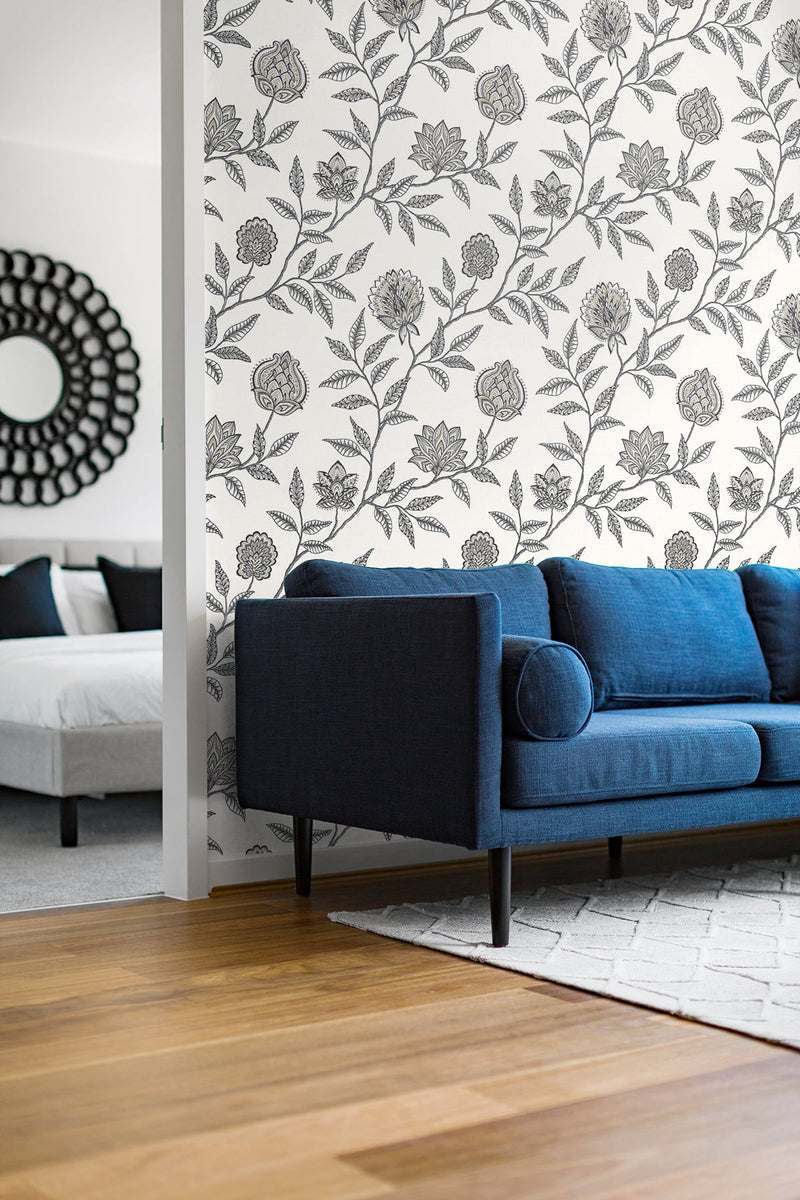 media image for Jaclyn Peel-and-Stick Wallpaper in Charcoal and Sandstone by Stacy Garcia for NextWall 274