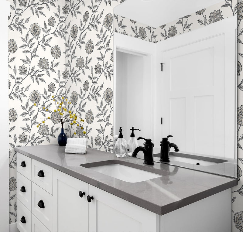 media image for Jaclyn Peel-and-Stick Wallpaper in Charcoal and Sandstone by Stacy Garcia for NextWall 233