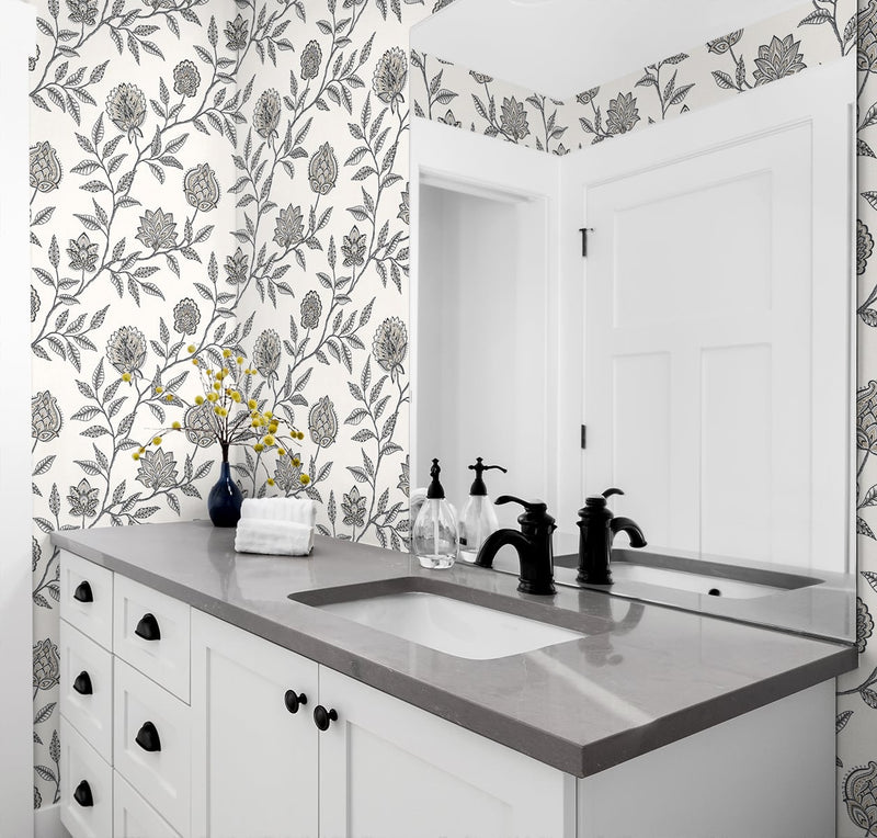 media image for Jaclyn Peel-and-Stick Wallpaper in Charcoal and Sandstone by Stacy Garcia for NextWall 221