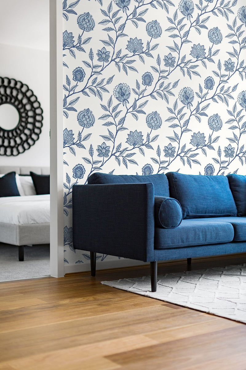 media image for Jaclyn Peel-and-Stick Wallpaper in Blue Lagoon by Stacy Garcia for NextWall 276