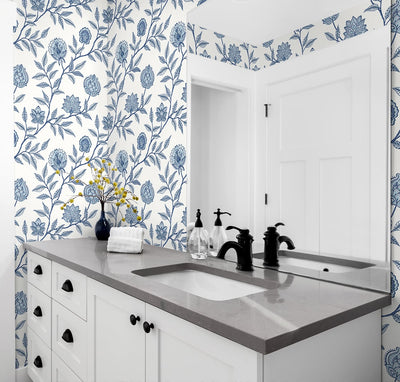 product image for Jaclyn Peel-and-Stick Wallpaper in Blue Lagoon by Stacy Garcia for NextWall 70