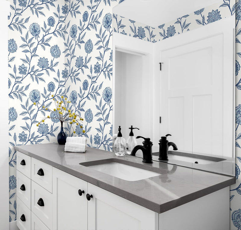 media image for Jaclyn Peel-and-Stick Wallpaper in Blue Lagoon by Stacy Garcia for NextWall 273