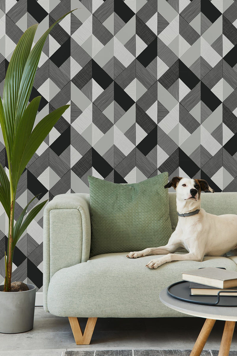 media image for Marquetry Peel-and-Stick Wallpaper in Greystone by Stacy Garcia for NextWall 270