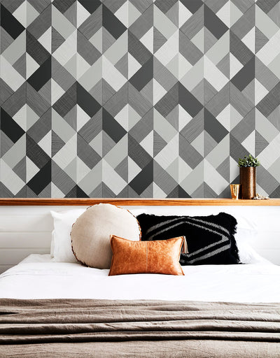 product image for Marquetry Peel-and-Stick Wallpaper in Greystone by Stacy Garcia for NextWall 38