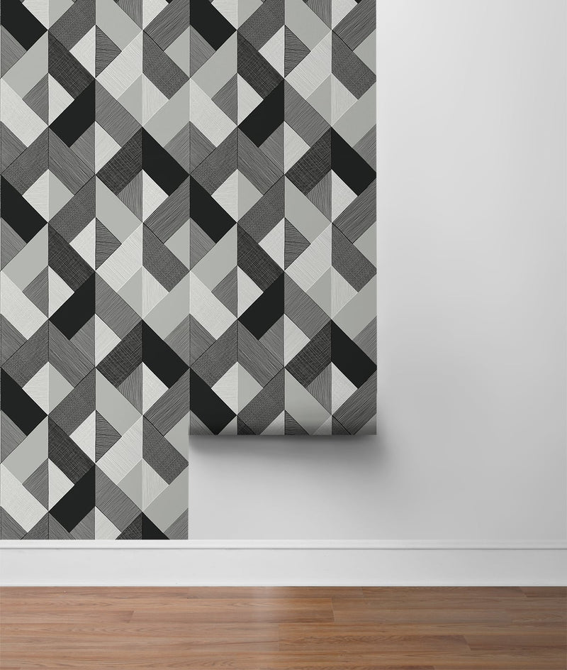 media image for Marquetry Peel-and-Stick Wallpaper in Greystone by Stacy Garcia for NextWall 265