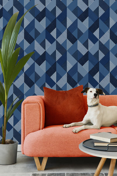 product image for Marquetry Peel-and-Stick Wallpaper in Blue Lagoon by Stacy Garcia for NextWall 37