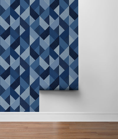 product image for Marquetry Peel-and-Stick Wallpaper in Blue Lagoon by Stacy Garcia for NextWall 86