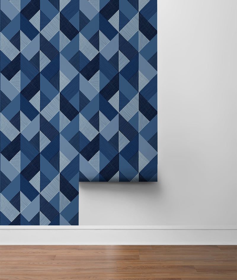 media image for Marquetry Peel-and-Stick Wallpaper in Blue Lagoon by Stacy Garcia for NextWall 295