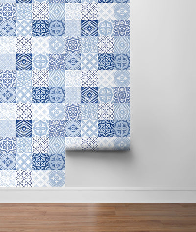 product image for Tilework Peel-and-Stick Wallpaper in Glacier Blue by Stacy Garcia for NextWall 17