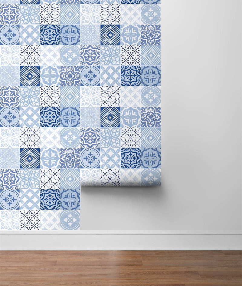 media image for Tilework Peel-and-Stick Wallpaper in Glacier Blue by Stacy Garcia for NextWall 231