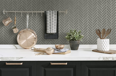 product image for Herringbone Inlay Peel & Stick Wallpaper in Graphite/Silver by Stacy Garcia 61